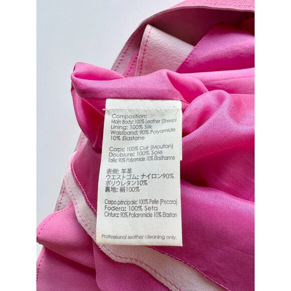 3.1 PHILLIP LIM Fuchsia Pink Sheep Skin Leather Suede Circle Mini Skirt, Size 4 - Picture 15 of 16